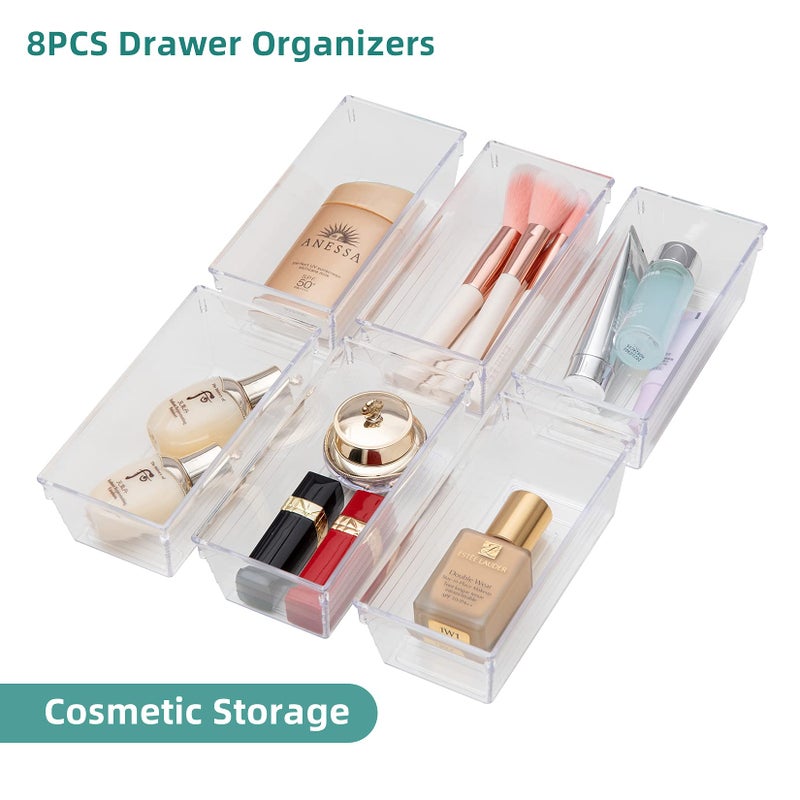Backerysupply Clear Plastic Drawer Organizer Tray for Vanity Cabinet (6"Ã—3"Ã—2" Set of 8) Storage Tray for Makeup, Kitchen Jewelries and Gadgets - Image 3